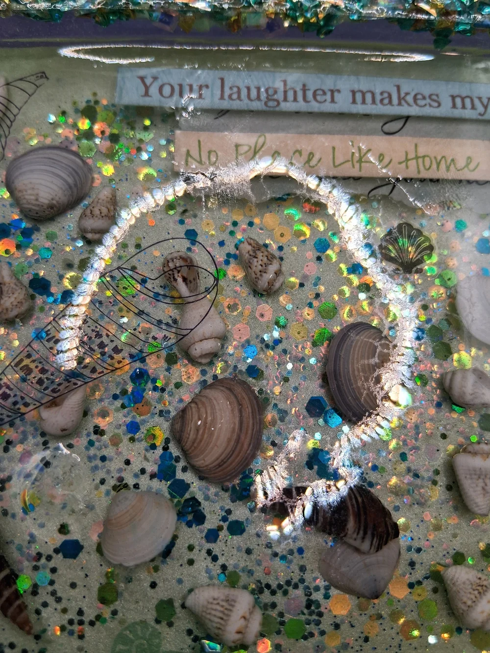 Handmade Coastal Shell Trinket Tray - Teal & Seafoam